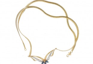 Fio em OURO 18K - 2 DIAMANTES e 3 TOPÁZIOS