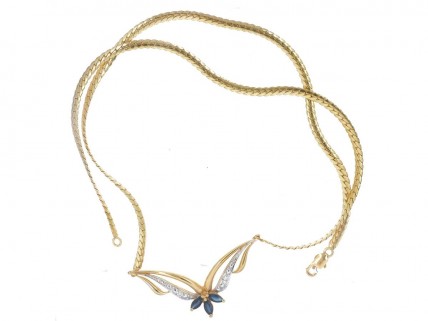 Fio em OURO 18K - 2 DIAMANTES e 3 TOPÁZIOS