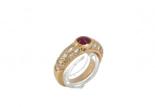 Anel em OURO 19,2K - 28 DIAMANTES e RUBI