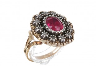 Anel MUITO ANTIGO em OURO Bicolor 19,2K - 12 DIAMANTES e RUBI