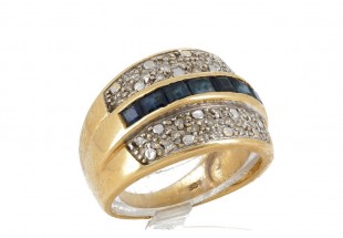 Anel em OURO 19,2K - 30 DIAMANTES e SAFIRAS