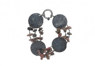 Pulseira ANTIGA em PRATA - Pedras rosas