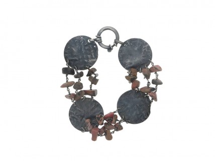 Pulseira ANTIGA em PRATA - Pedras rosas