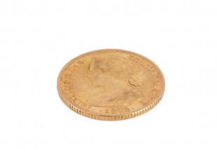 MOEDA DE 100 Reals 1862, ISABEL II - OURO 900