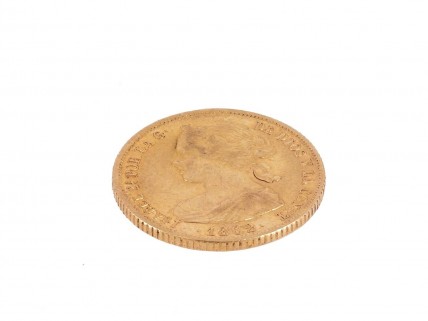 MOEDA DE 100 Reals 1862, ISABEL II - OURO 900