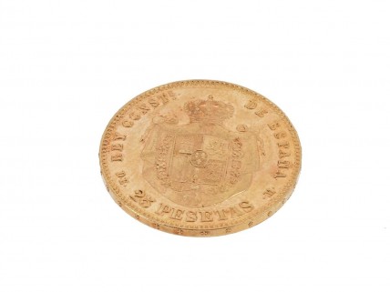 MOEDA DE 25 PESETAS 1876, ALFONSO XII - OURO 900