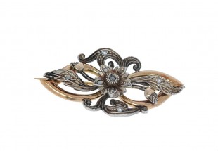 Alfinete ANTIGO em OURO 19,2k, PRATA 833 e 9 DIAMANTES