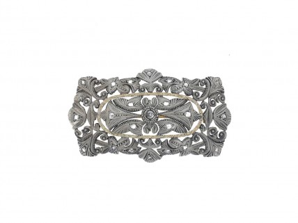 Alfinete ANTIGO em OURO 19.2k, PRATA 833 e 23 DIAMANTES