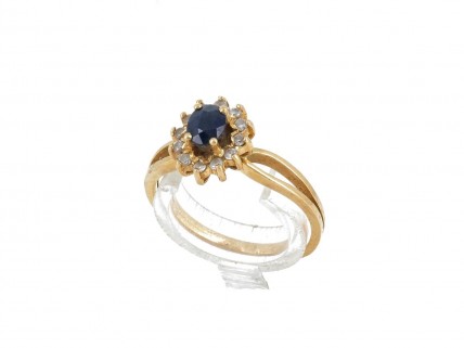 Anel em OURO 19,2K - 12 DIAMANTES e SAFIRA NATURAIS