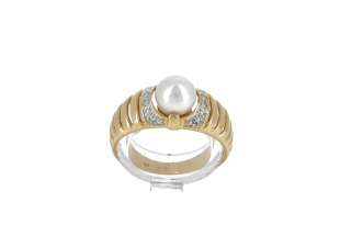  Anel em OURO 18K - 4 DIAMANTES e PÉROLA