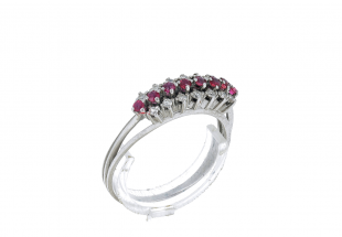 Anel ANTIGO em OURO Branco de 19,2K, 14 DIAMANTES e 8 ESPINELAS