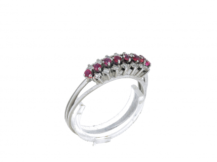 Anel ANTIGO em OURO Branco de 19,2K, 14 DIAMANTES e 8 ESPINELAS
