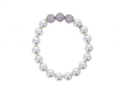 Pulseira elástica de Pérolas e PRATA 925 - Pedras incolores