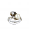 Anel em OURO Branco 19,2K - DIAMANTE e PÉROLA