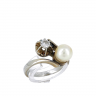 Anel em OURO Branco 19,2K - DIAMANTE e PÉROLA