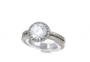 Anel em OURO Branco 9K - QUARTZO