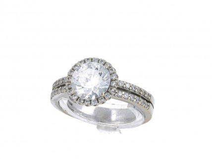 Anel em OURO Branco 9K - QUARTZO