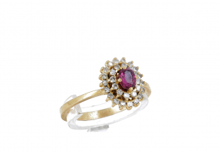 Anel em OURO 19,2K - 30 DIAMANTES e RUBI