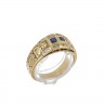 L772-010 Anel em OURO 19,2K - 16 DIAMANTES e 2 SAFIRAS