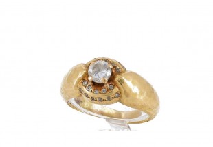 Anel em OURO 19,2K - 2 DIAMANTES e QUARTZO