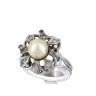 Anel em OURO Branco 19,2K - 8 QUARTZOS e PÉROLA NATURAL