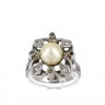 Anel em OURO Branco 19,2K - 8 QUARTZOS e PÉROLA NATURAL