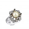Anel em OURO Branco 19,2K - 8 QUARTZOS e PÉROLA NATURAL