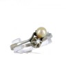 L776-020 Anel ANTIGO em OURO Branco 19,2K - PÉROLA NATURAL e DIAMANTE