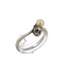 L776-020 Anel ANTIGO em OURO Branco 19,2K - PÉROLA NATURAL e DIAMANTE