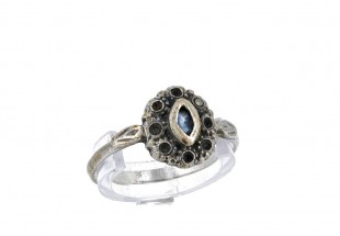 Anel ANTIGO em PRATA 833 e OURO 19,2K - Pedra azul