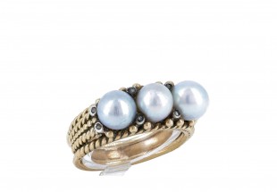 Anel em OURO 19,2 kl - Pérolas e 8 DIAMANTES