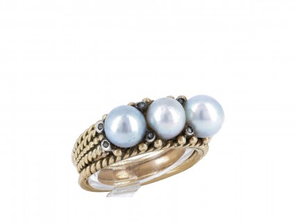 Anel em OURO 19,2 kl - Pérolas e 8 DIAMANTES