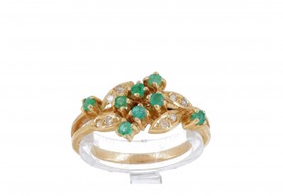 Anel em OURO 19,2 kl – 8 DIAMANTES e 8 ESMERALDAS