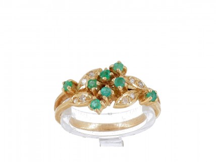 Anel em OURO 19,2 kl – 8 DIAMANTES e 8 ESMERALDAS