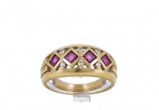 Anel em OURO 19,2K - 6 DIAMANTES e 4 RUBIS