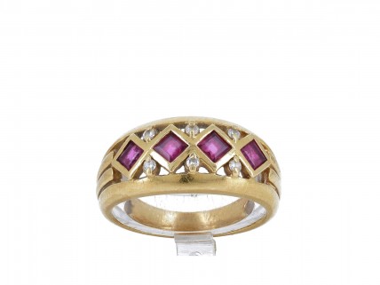 Anel em OURO 19,2K - 6 DIAMANTES e 4 RUBIS