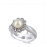 Anel em OURO Branco 19,2K - 10 DIAMANTES e PÉROLA NATURAL