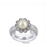 Anel em OURO Branco 19,2K - 10 DIAMANTES e PÉROLA NATURAL
