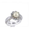 Anel em OURO Branco 19,2K - 10 DIAMANTES e PÉROLA NATURAL