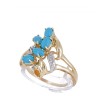 Anel em OURO 14K - 5 DIAMANTES e 5 TURQUESAS