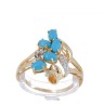 Anel em OURO 14K - 5 DIAMANTES e 5 TURQUESAS