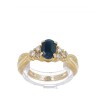 Anel em OURO 14K - 6 DIAMANTES e SAFIRA