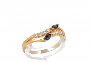 Anel em OURO 19,2K - 10 DIAMANTEs e 2 SAFIRAS