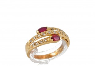 [FOTO 360°] Anel em OURO 19,2K - 17 DIAMANTES e 2 RUBIS