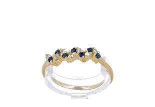 Anel em OURO 19,2K - 7 DIAMANTEs e 7 SAFIRAS