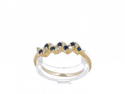 Anel em OURO 19,2K - 7 DIAMANTEs e 7 SAFIRAS