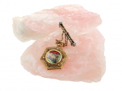 Alfinete de Peito ANTIGO com 2 DIAMANTES e 1 Rubi em OURO 19,2kl e PRATA