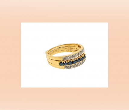 Anel com 17 DIAMANTES e 8 SAFIRAS em OURO 18kl