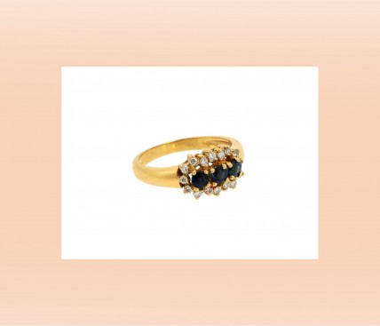 Anel Chuveiro com 16 DIAMANTES e 3 SAFIRAS em OURO 19,2kl