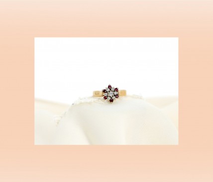 Anel com 6 DIAMANTES e 6 RUBIS em OURO 14kl